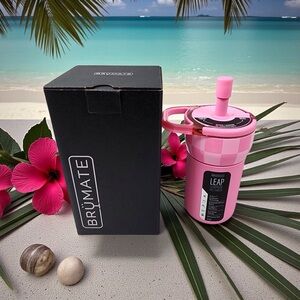 BRUMATE LEAP 12OZ PINK CHECKER WITH A MAGNETIC STRAW COVER SOLD OUT! IN HAND!
